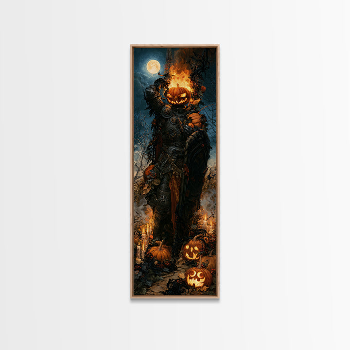 The Pumpkin Paladin, Victorian Gothic Art, Tall Narrow Wall Art, Framed Canvas Print, Gothic Wall Decor, Halloween Portrait Art
