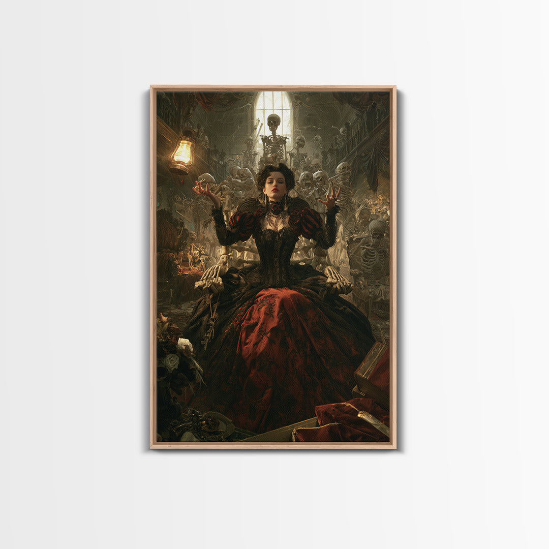 The Necromancer Queen, Antique Gothic Portrait, Vertical Wall Art, Canvas Print, Gothic Wall Decor, Halloween Portrait Art