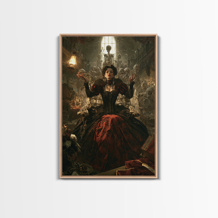 The Necromancer Queen, Antique Gothic Portrait, Vertical Wall Art, Canvas Print, Gothic Wall Decor, Halloween Portrait Art