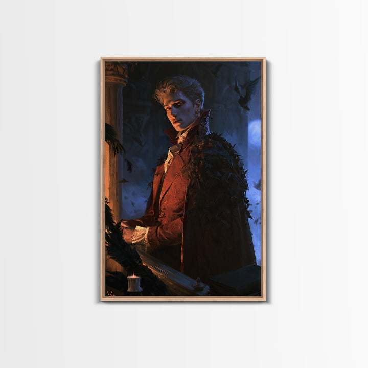 The Bat Prince, Victorian Gothic Art, Vertical Wall Art, Framed Canvas Print, Gothic Wall Decor, Halloween Portrait Art, Dark Fantasy Art