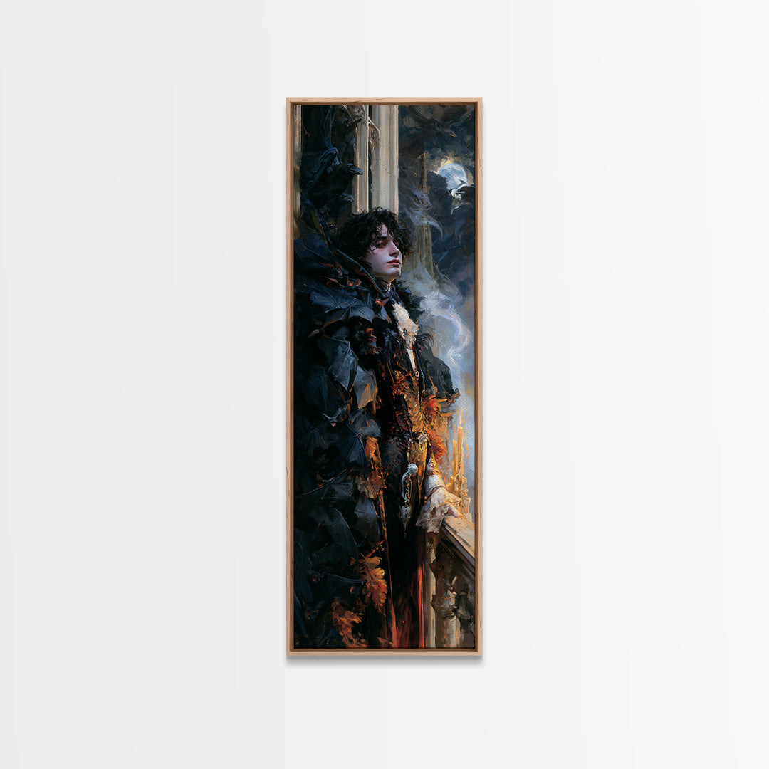 The Bat Prince, Antique Gothic Portrait, Tall Narrow Wall Art, Canvas Print, Gothic Wall Decor, Halloween Portrait Art, Macabre Wall Art