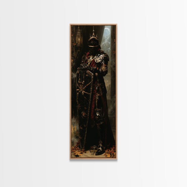 The Spider Knight, Antique Gothic Portrait, Tall Narrow Wall Art, Canvas Print, Gothic Wall Decor, Halloween Portrait Art, Horror Wall Art