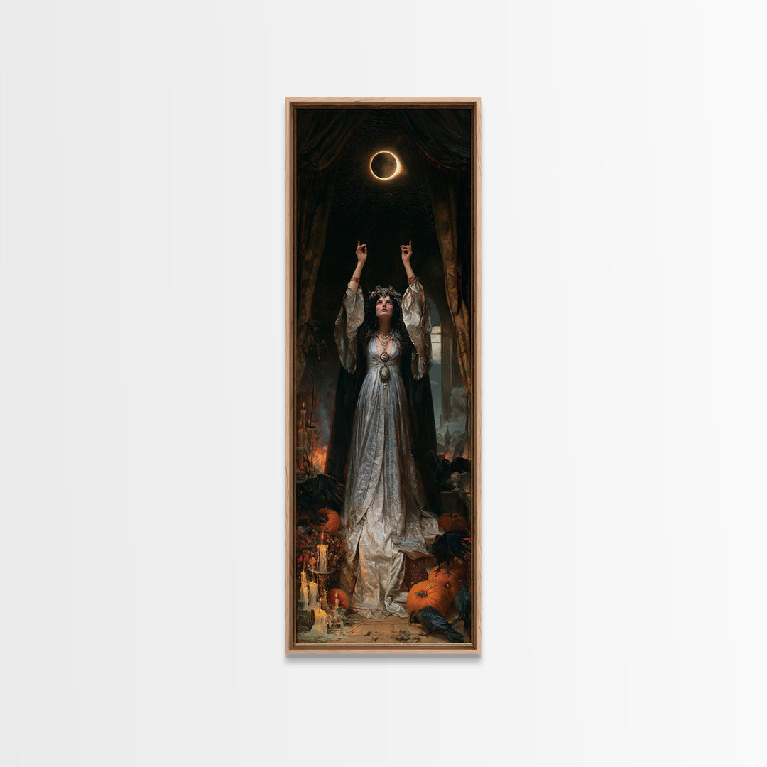 The Moon Priestess, Macabre Victorian Decor, Tall Narrow Wall Art, Canvas Print, Gothic Wall Decor, Halloween Portrait Art, Halloween Decor
