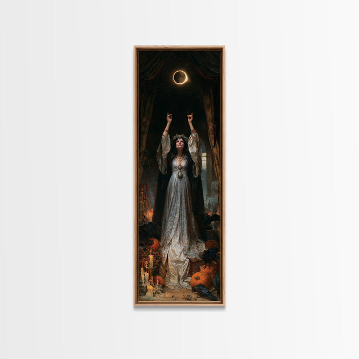 The Moon Priestess, Macabre Victorian Decor, Tall Narrow Wall Art, Canvas Print, Gothic Wall Decor, Halloween Portrait Art, Halloween Decor