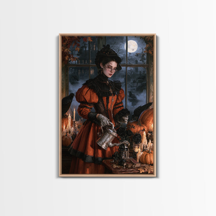 The Graveyard Gardener, Victorian Gothic Art, Vertical Wall Art, Framed Canvas Print, Gothic Wall Decor, Halloween Portrait Art