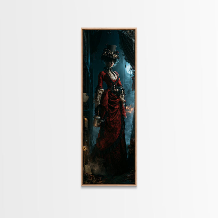 The Graveyard Gardener, Antique Gothic Portrait, Tall Narrow Wall Art, Canvas Print, Gothic Wall Decor, Halloween Portrait Art