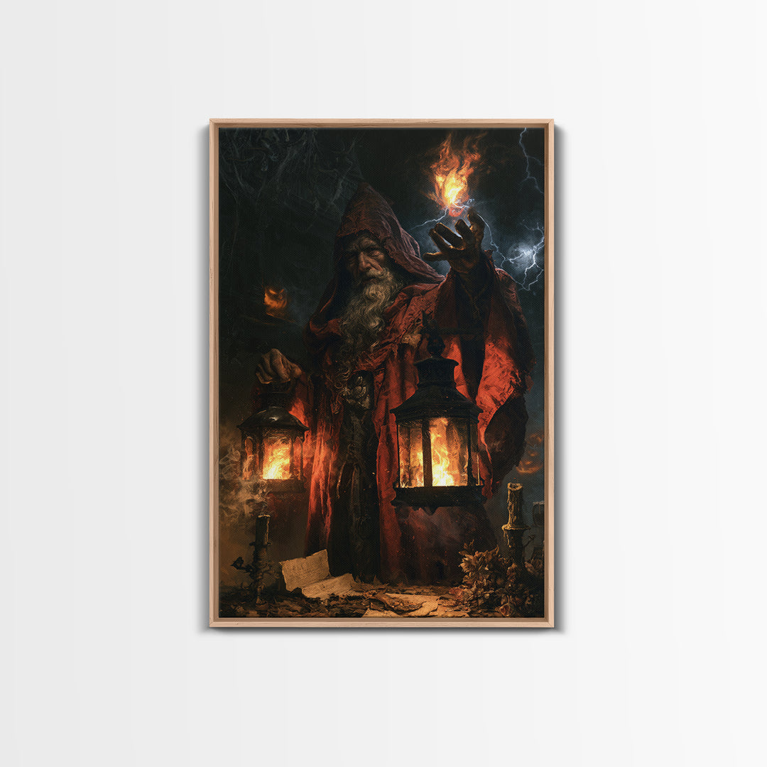 The Lantern Mage, Macabre Victorian Decor, Vertical Wall Art, Framed Canvas Print, Gothic Wall Decor, Halloween Portrait Art
