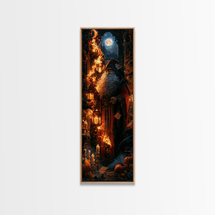 The Lantern Mage, Macabre Victorian Decor, Tall Narrow Wall Art, Framed Canvas Print, Gothic Wall Decor, Halloween Portrait Art