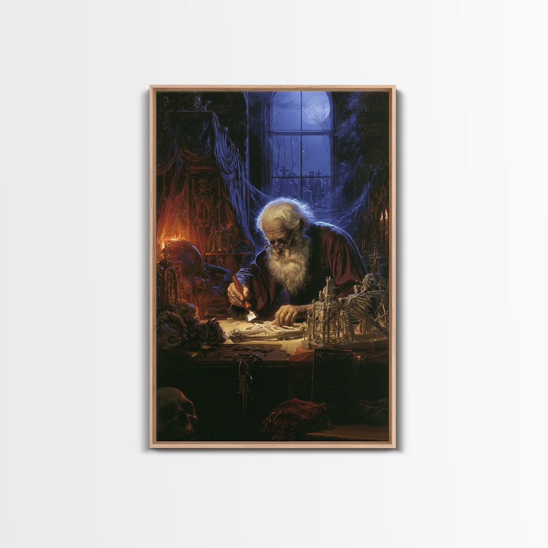 The Bone Sculptor, Antique Gothic Portrait, Vertical Wall Art, Canvas Print, Gothic Wall Decor, Halloween Portrait Art, Macabre Wall Art