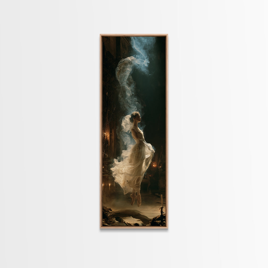 The Phantom Ballerina, Victorian Gothic Art, Tall Narrow Wall Art, Framed Canvas Print, Gothic Wall Decor, Halloween Portrait Art