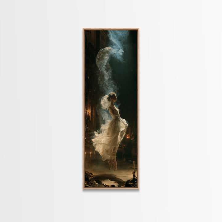 The Phantom Ballerina, Victorian Gothic Art, Tall Narrow Wall Art, Framed Canvas Print, Gothic Wall Decor, Halloween Portrait Art