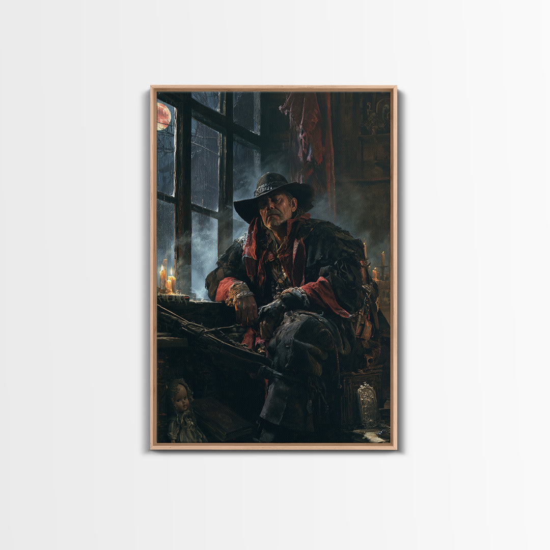 The Ghost Of The Witch Hunter, Macabre Victorian Decor, Vertical Wall Art, Framed Canvas Print, Gothic Wall Decor, Halloween Portrait Art