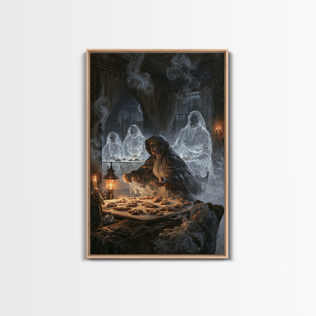 The Ghost Bakery, Victorian Horror Portrait, Vertical Wall Art, Framed Canvas Print, Gothic Wall Decor, Halloween Portrait Art