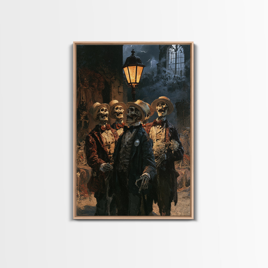 The Skeleton Barbershop Quartet, Victorian Gothic Art, Vertical Wall Art, Canvas Print, Gothic Wall Decor, Halloween Portrait Art