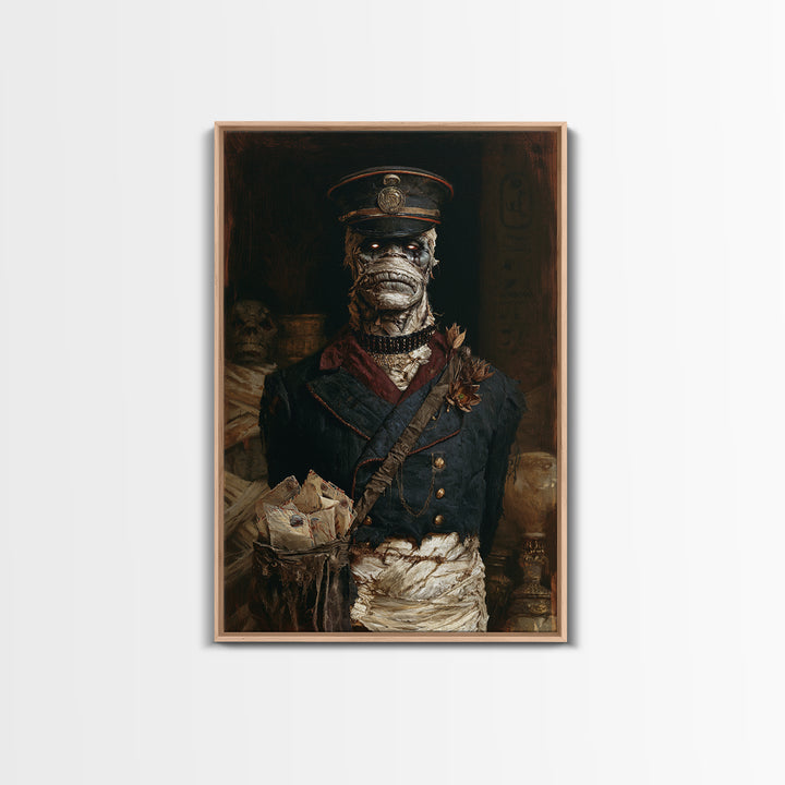 The Mummy Mail Carrier, Dark Academia Wall Art, Vertical Wall Art, Framed Canvas Print, Gothic Wall Decor, Halloween Portrait Art
