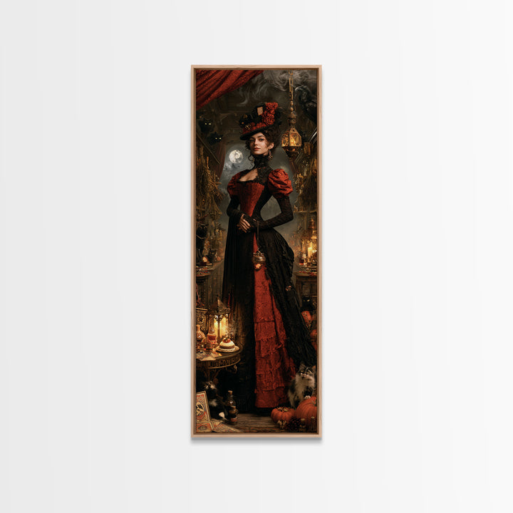 The Witch'S Cat Cafe, Dark Academia Wall Art, Tall Narrow Wall Art, Canvas Print, Gothic Wall Decor, Halloween Portrait Art, Halloween Decor