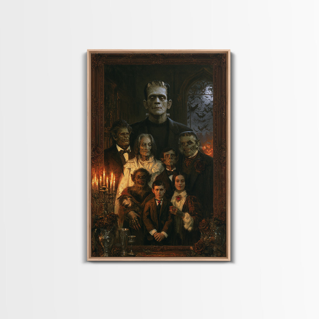 The Monster Family Portrait, Macabre Victorian Decor, Vertical Wall Art, Canvas Print, Gothic Wall Decor, Halloween Portrait Art