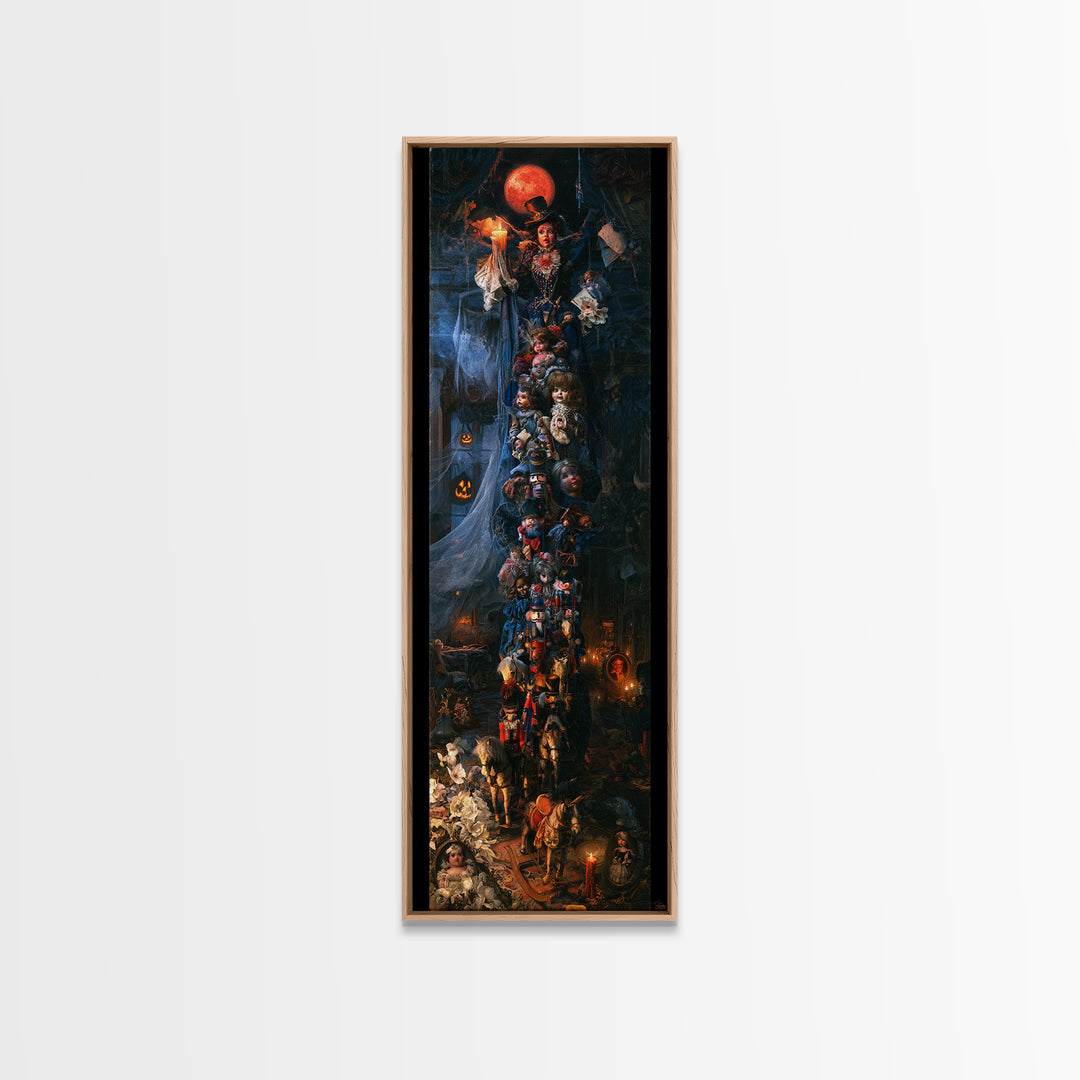 The Haunted Toy Parade, Victorian Gothic Art, Tall Narrow Wall Art, Framed Canvas Print, Gothic Wall Decor, Halloween Portrait Art