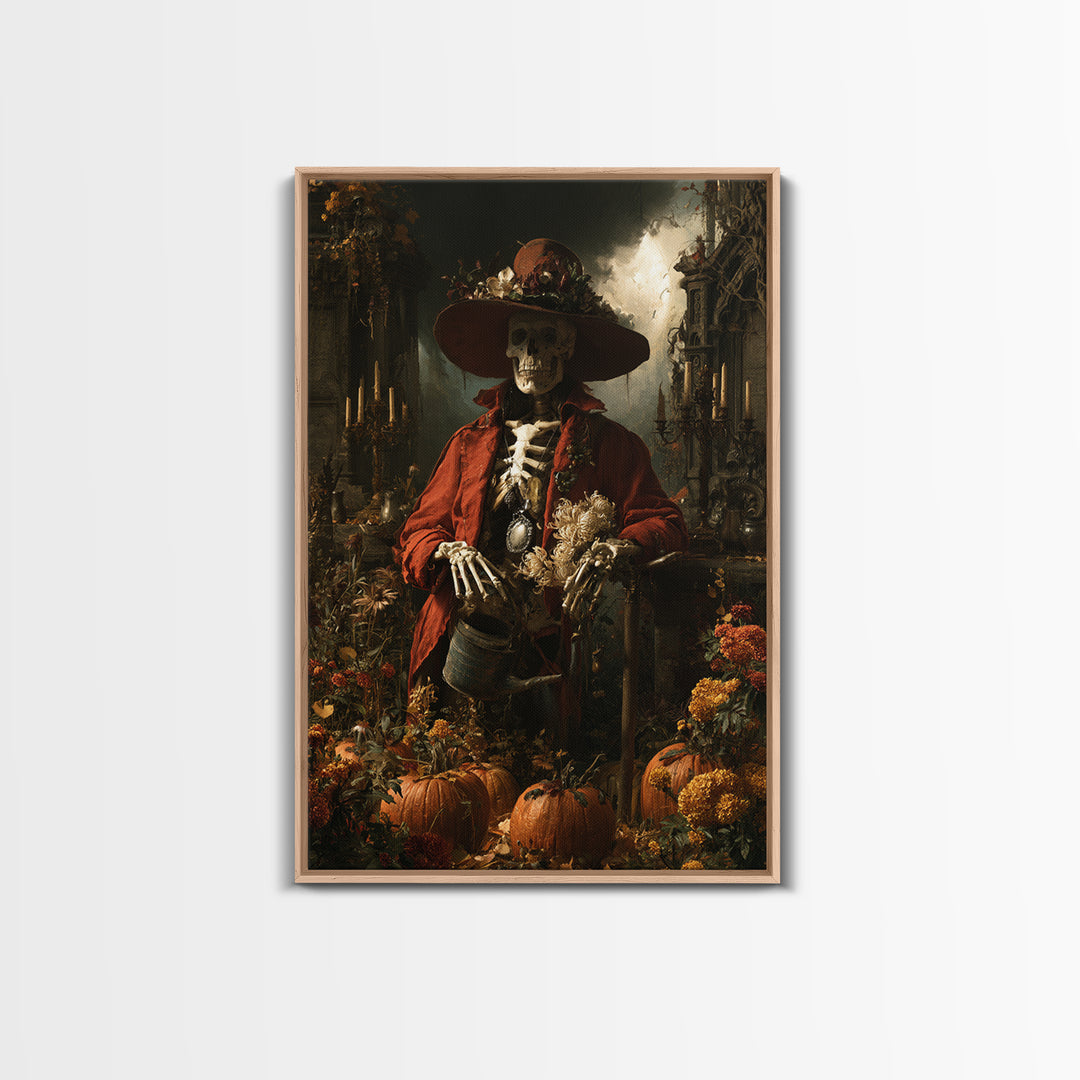 The Skeleton Gardeners, Victorian Gothic Art, Vertical Wall Art, Framed Canvas Print, Gothic Wall Decor, Halloween Portrait Art