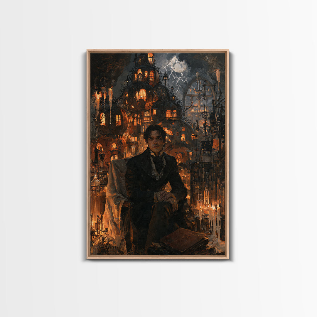 The Pumpkin-House Neighborhood, Macabre Victorian Decor, Vertical Wall Art, Framed Canvas Print, Gothic Wall Decor, Halloween Portrait Art