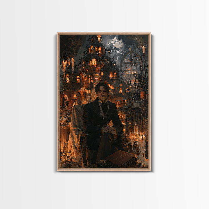 The Pumpkin-House Neighborhood, Macabre Victorian Decor, Vertical Wall Art, Framed Canvas Print, Gothic Wall Decor, Halloween Portrait Art