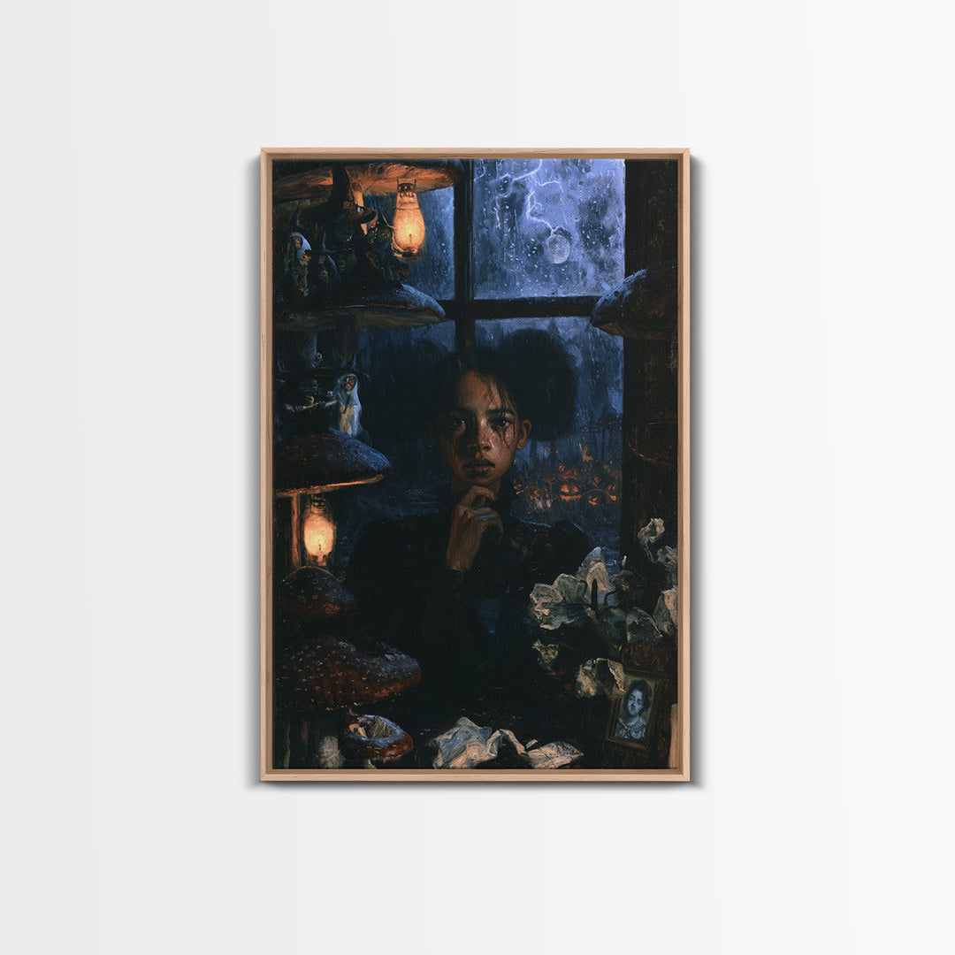 The Moonlit Mushroom Village, Macabre Victorian Decor, Vertical Wall Art, Canvas Print, Gothic Wall Decor, Halloween Portrait Art