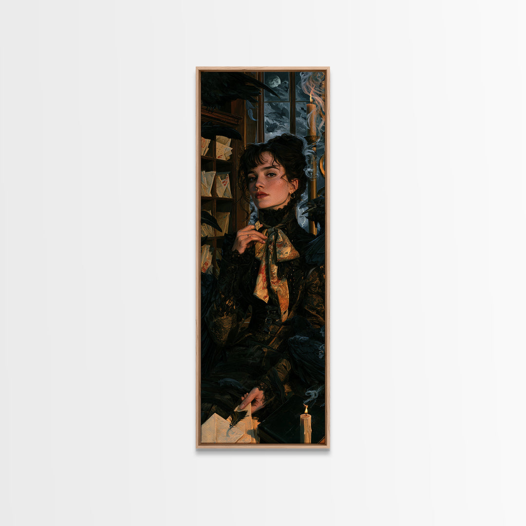 The Raven Post Office, Victorian Gothic Art, Tall Narrow Wall Art, Canvas Print, Gothic Wall Decor, Halloween Portrait Art, Halloween Decor