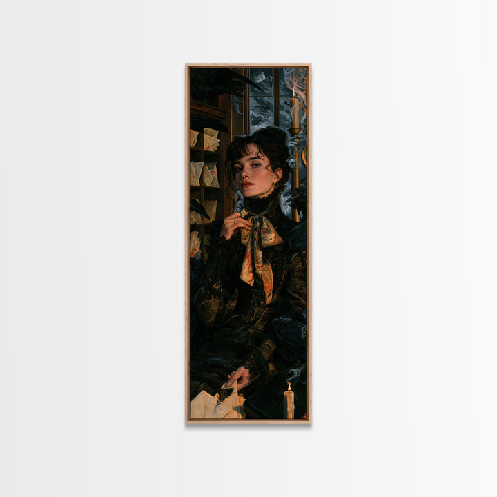 The Raven Post Office, Victorian Gothic Art, Tall Narrow Wall Art, Canvas Print, Gothic Wall Decor, Halloween Portrait Art, Halloween Decor