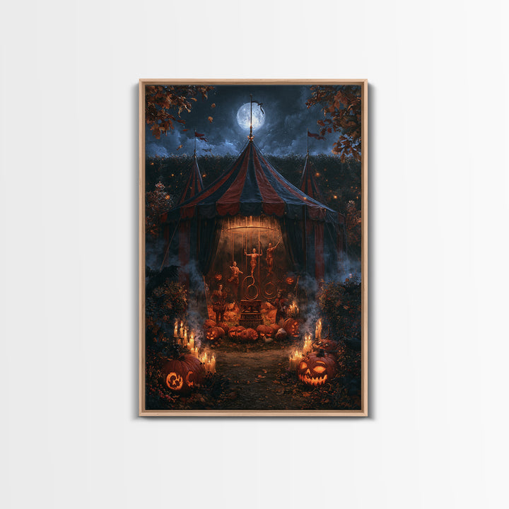 The Jack-O'-Lantern Circus, Macabre Victorian Decor, Vertical Wall Art, Framed Canvas Print, Gothic Wall Decor, Halloween Portrait Art