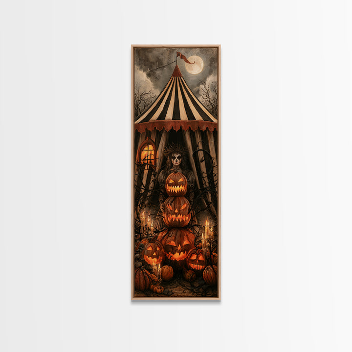 The Jack-O'-Lantern Circus, Macabre Victorian Decor, Tall Narrow Wall Art, Framed Canvas Print, Gothic Wall Decor, Halloween Portrait Art