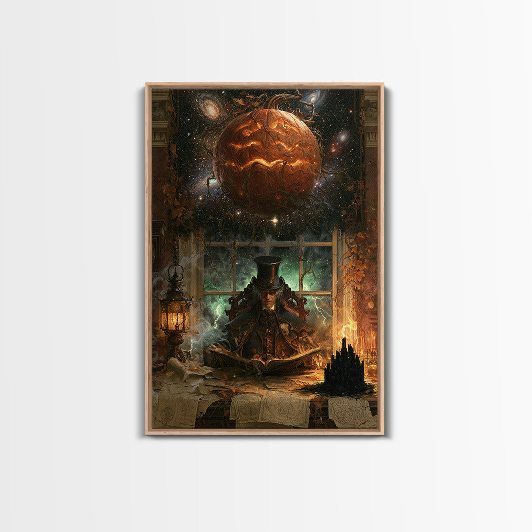 The Cosmic Pumpkin God, Macabre Victorian Decor, Vertical Wall Art, Canvas Print, Gothic Wall Decor, Halloween Portrait Art, Horror Wall Art