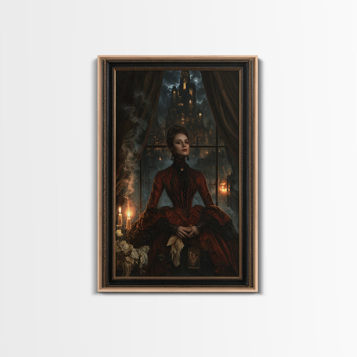 The Haunted City Skyline, Victorian Gothic Art, Vertical Wall Art, Framed Canvas Print, Gothic Wall Decor, Halloween Portrait Art