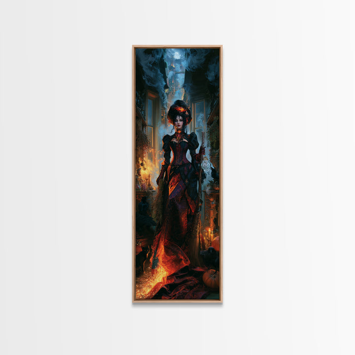 The Cyberpunk Witch, Victorian Horror Portrait, Tall Narrow Wall Art, Canvas Print, Gothic Wall Decor, Halloween Portrait Art