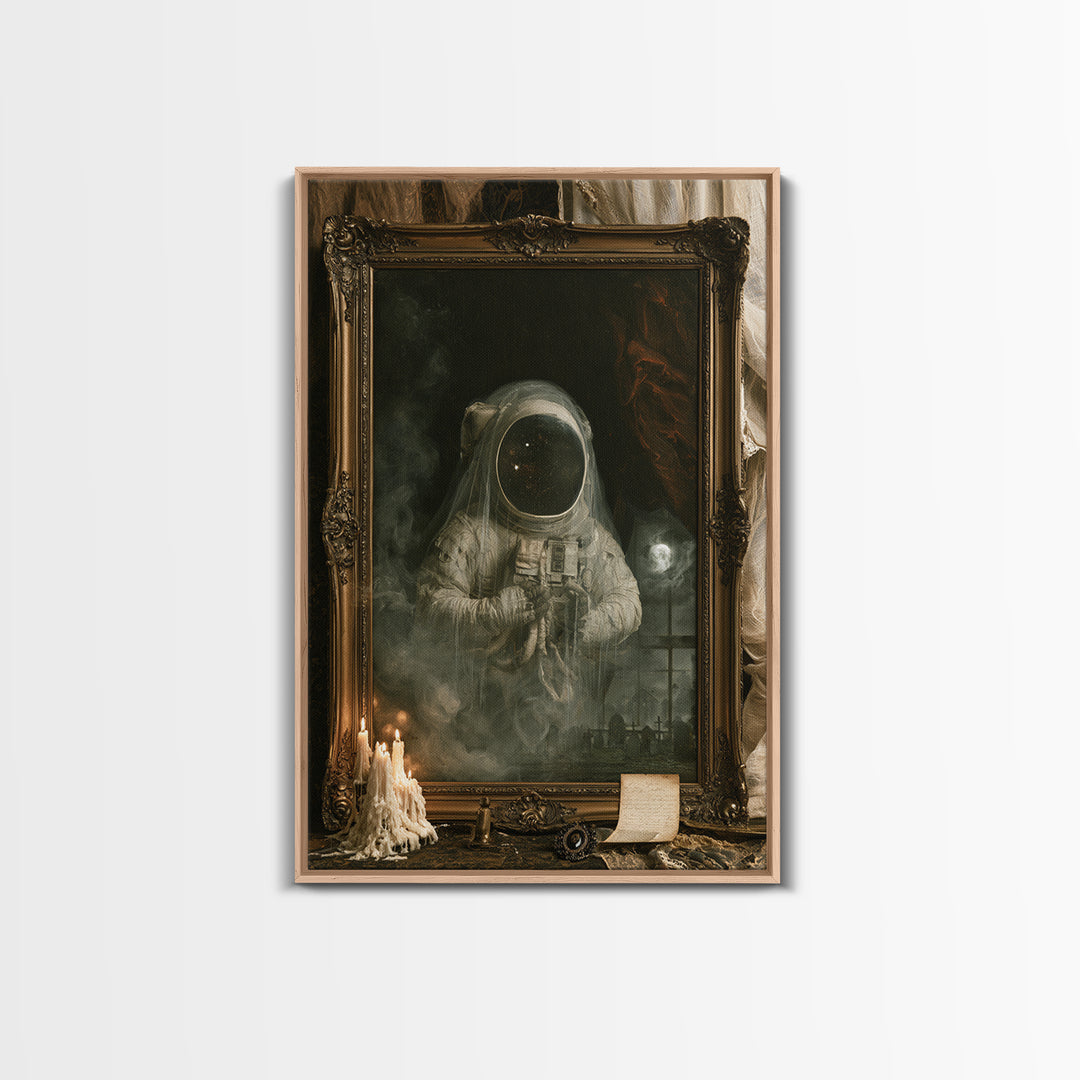 The Astronaut Ghost, Dark Academia Wall Art, Vertical Wall Art, Canvas Print, Gothic Wall Decor, Halloween Portrait Art