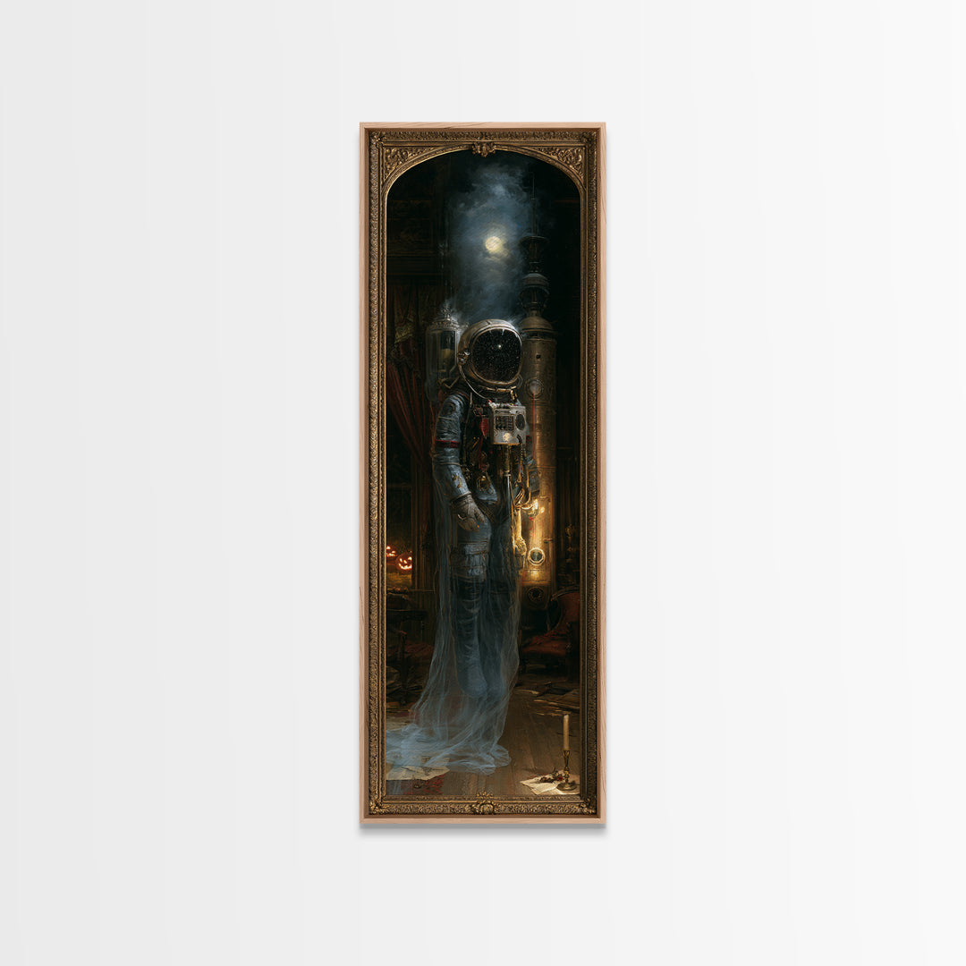 The Astronaut Ghost, Victorian Gothic Art, Tall Narrow Wall Art, Framed Canvas Print, Gothic Wall Decor, Halloween Portrait Art