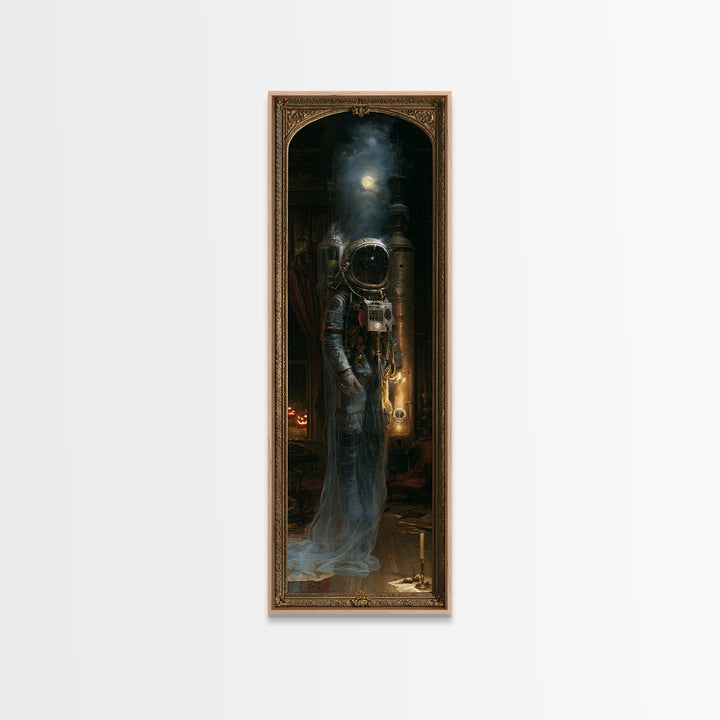 The Astronaut Ghost, Victorian Gothic Art, Tall Narrow Wall Art, Framed Canvas Print, Gothic Wall Decor, Halloween Portrait Art