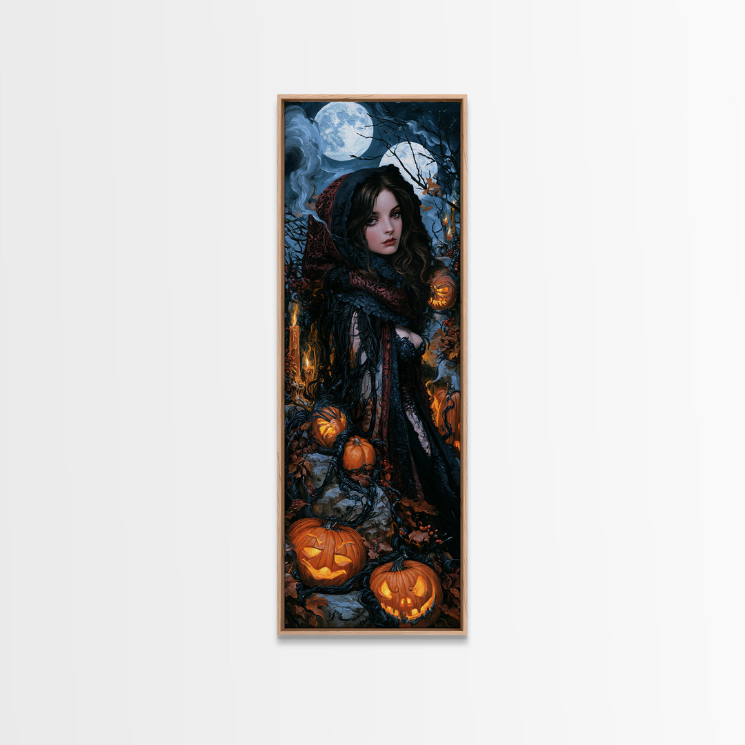 The Alien Pumpkin Patch, Antique Gothic Portrait, Tall Narrow Wall Art, Framed Canvas Print, Gothic Wall Decor, Halloween Portrait Art