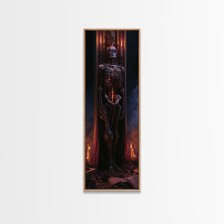 The Biomechanical Skeleton, Victorian Horror Portrait, Tall Narrow Wall Art, Framed Canvas Print, Gothic Wall Decor, Halloween Portrait Art