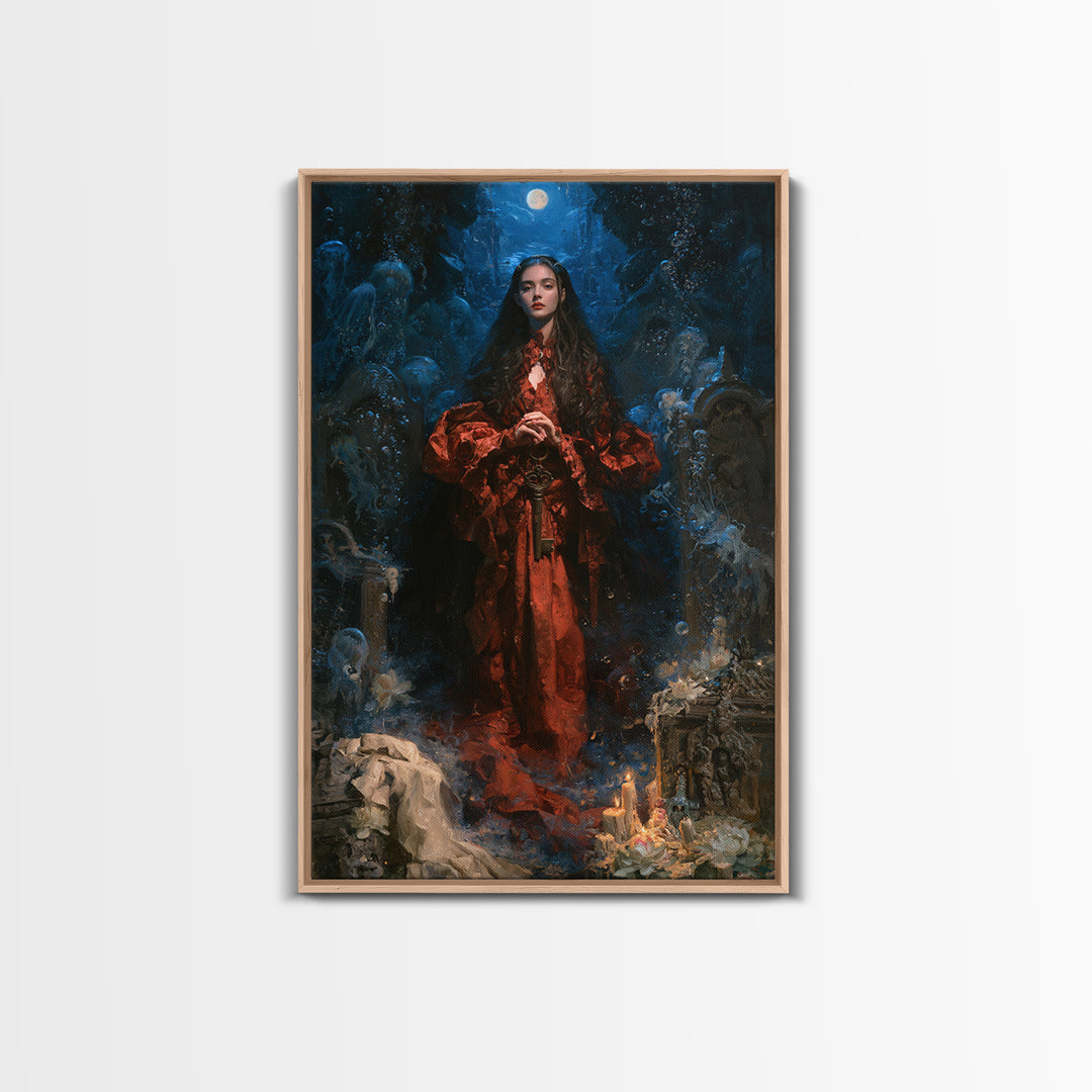 The Underwater Graveyard, Macabre Victorian Decor, Vertical Wall Art, Framed Canvas Print, Gothic Wall Decor, Halloween Portrait Art
