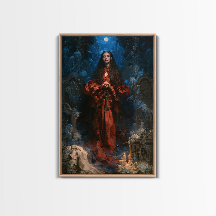 The Underwater Graveyard, Macabre Victorian Decor, Vertical Wall Art, Framed Canvas Print, Gothic Wall Decor, Halloween Portrait Art