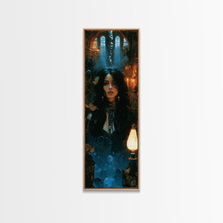 The Underwater Graveyard, Antique Gothic Portrait, Tall Narrow Wall Art, Framed Canvas Print, Gothic Wall Decor, Halloween Portrait Art