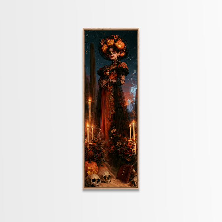 Desert Halloween, Dark Academia Wall Art, Tall Narrow Wall Art, Framed Canvas Print, Gothic Wall Decor, Halloween Portrait Art