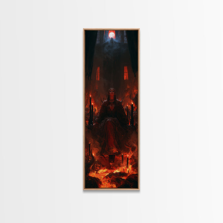 The Volcanic Demon Festival, Victorian Horror Portrait, Tall Narrow Wall Art, Framed Canvas Print, Gothic Wall Decor, Halloween Portrait Art