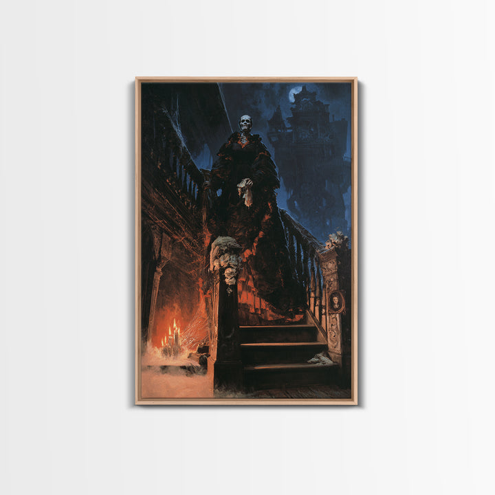 The Clockwork Haunted House, Dark Academia Wall Art, Vertical Wall Art, Canvas Print, Gothic Wall Decor, Halloween Portrait Art