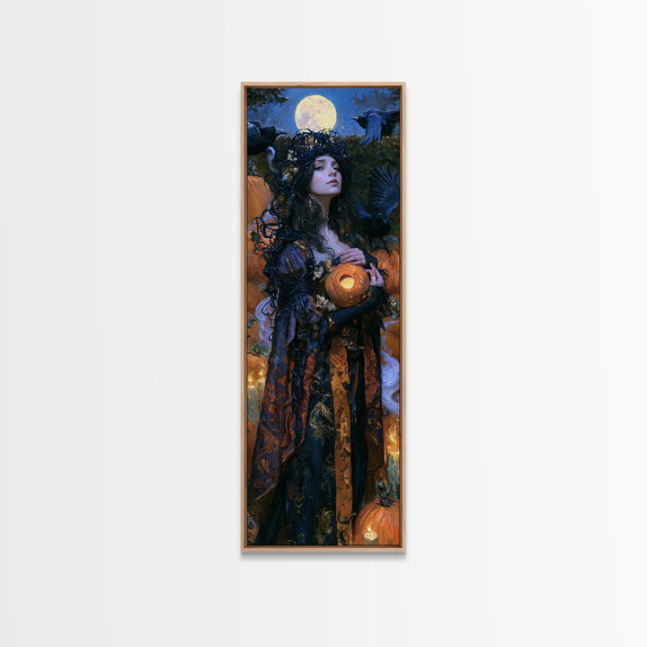 The Moon Inside A Pumpkin, Victorian Horror Portrait, Tall Narrow Wall Art, Framed Canvas Print, Gothic Wall Decor, Halloween Portrait Art