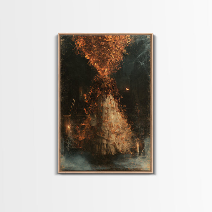 The Autumn-Leaf Ghost, Victorian Gothic Art, Vertical Wall Art, Canvas Print, Gothic Wall Decor, Halloween Portrait Art, Macabre Wall Art