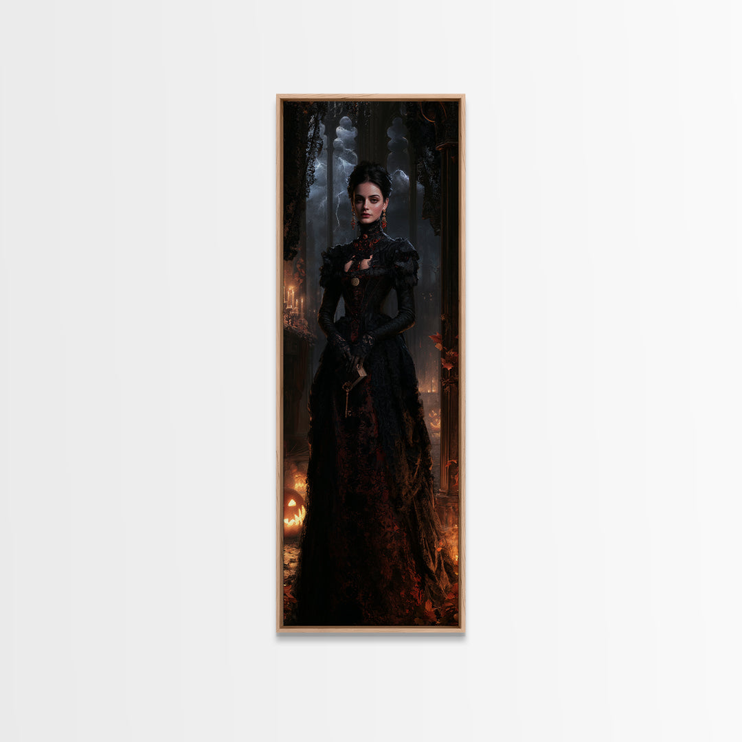 The Town Where Shadows Live, Victorian Gothic Art, Tall Narrow Wall Art, Canvas Print, Gothic Wall Decor, Halloween Portrait Art