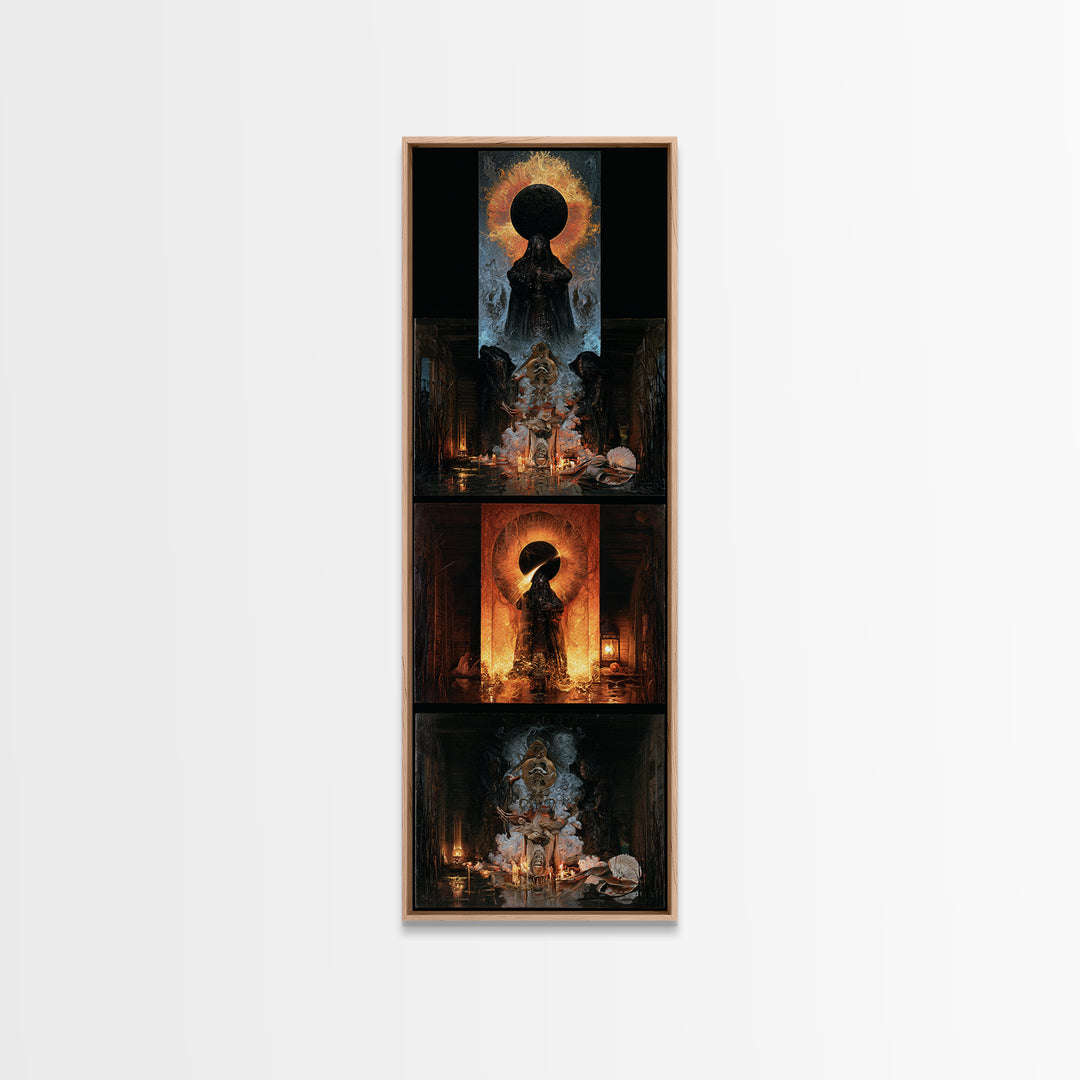 The Eclipse Summoning, Victorian Horror Portrait, Tall Narrow Wall Art, Framed Canvas Print, Gothic Wall Decor, Halloween Portrait Art