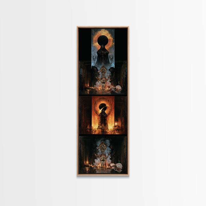 The Eclipse Summoning, Victorian Horror Portrait, Tall Narrow Wall Art, Framed Canvas Print, Gothic Wall Decor, Halloween Portrait Art