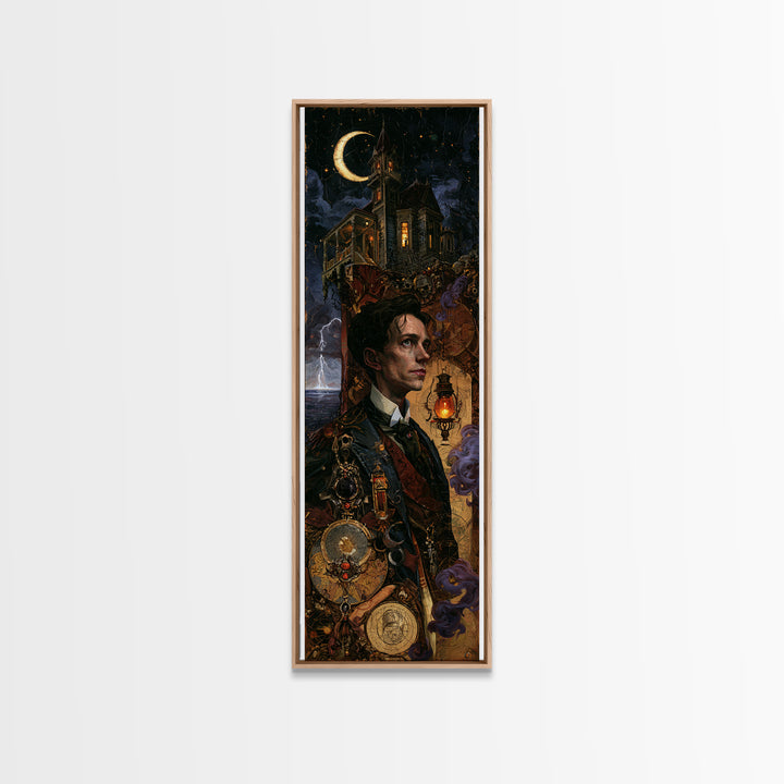 The Last House At The World'S Edge, Victorian Horror Portrait, Tall Narrow Wall Art, Framed Canvas Print, Gothic Wall Decor